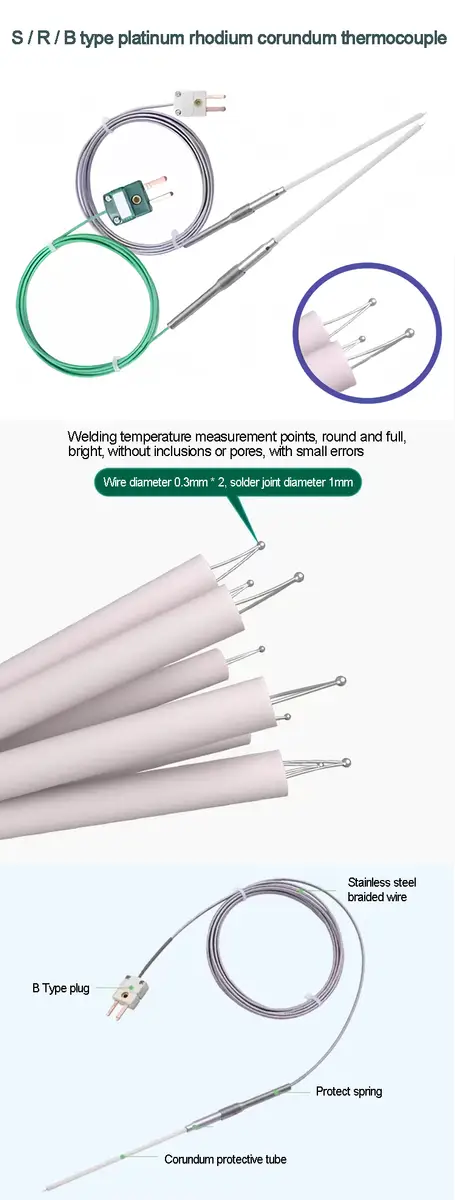 1500c Thermocouple — 1800 degree high temperature sensor B S R Type Corundum Platinum Rhodium Thermocouple for industrial furnace 1
