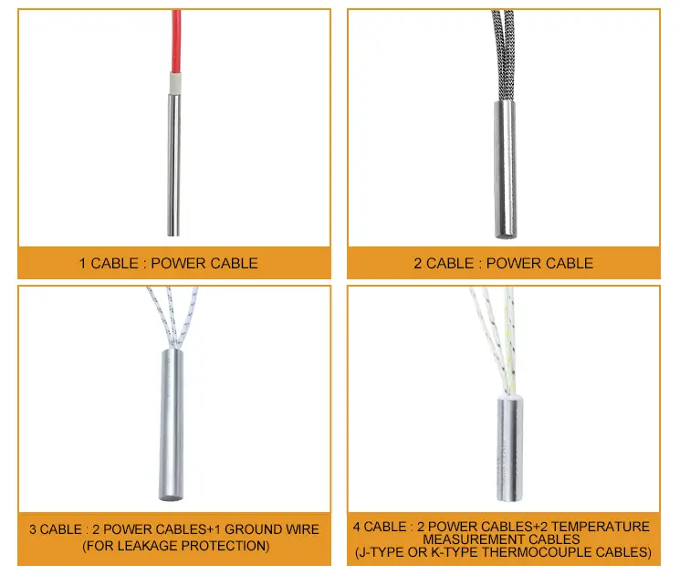 220v Stainless Steel Cartridge Heater With Thermocouple — high quality 100w 110v 220v 230v Industrial electric pencil cartridge heater rod resistance with ground wire 5