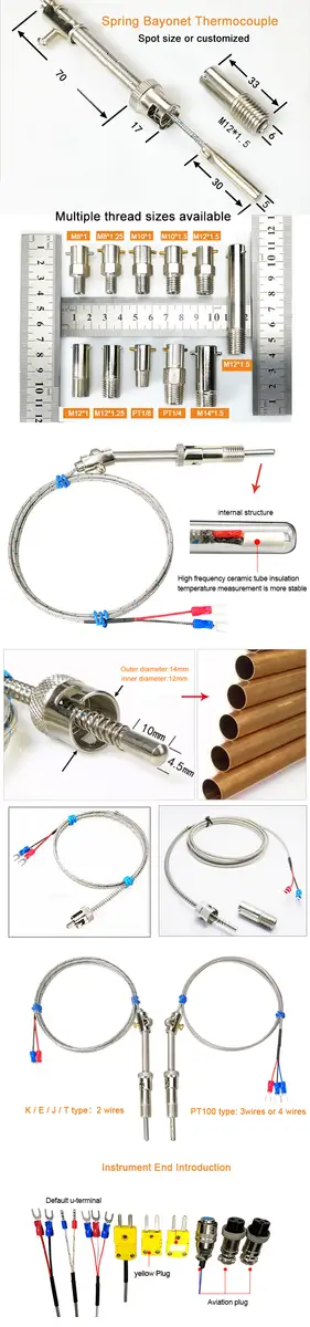J Type Thermocouple For Extruder — K J E PT100 type compression spring bayonet rtd thermocouple temperature sensors 3