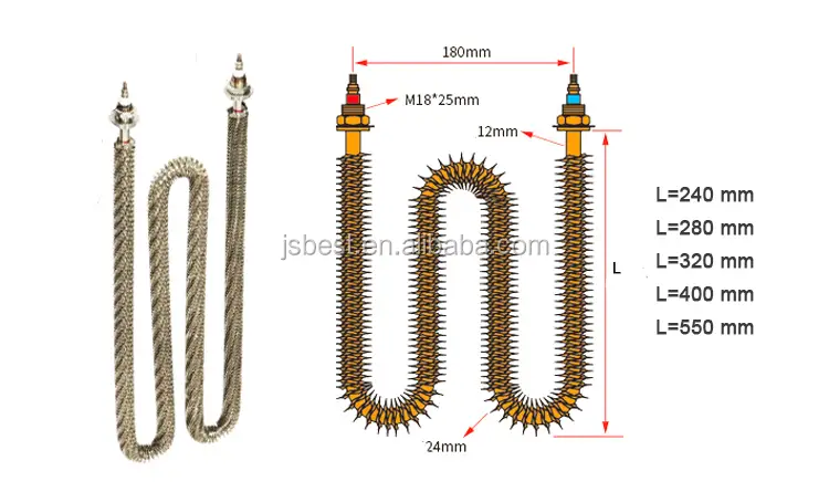 Fin Heater 750W — 380v u shaped 1kw 1.5kw 2kw stainless steel electric tubular air finned oven heating element 7