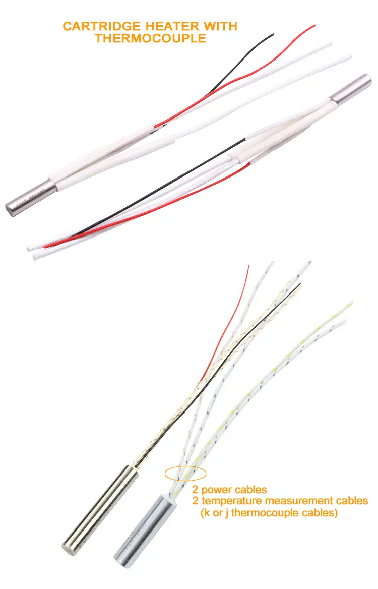 220v Stainless Steel Cartridge Heater With Thermocouple — high quality 100w 110v 220v 230v Industrial electric pencil cartridge heater rod resistance with ground wire 4