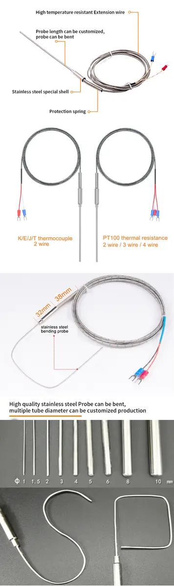 Thermocouple N Type — stainless steel probe 1mm 2mm 3mm temperature sensor thermocouple type t with stainless tip for low temperature liquid nitrogen 4
