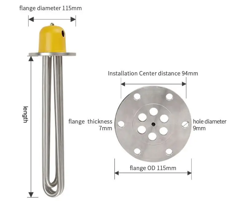 Flanged Immersion Tubular Heater — 1 flange heat tube 1
