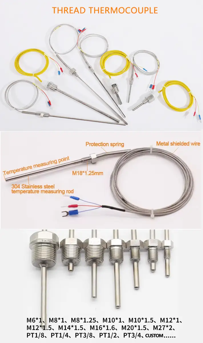 M6 Thread Pt100 Rtd Temperature Sensor — oem stainless steel probe mineral insulated thermocouple k type threaded temperature sensor 1
