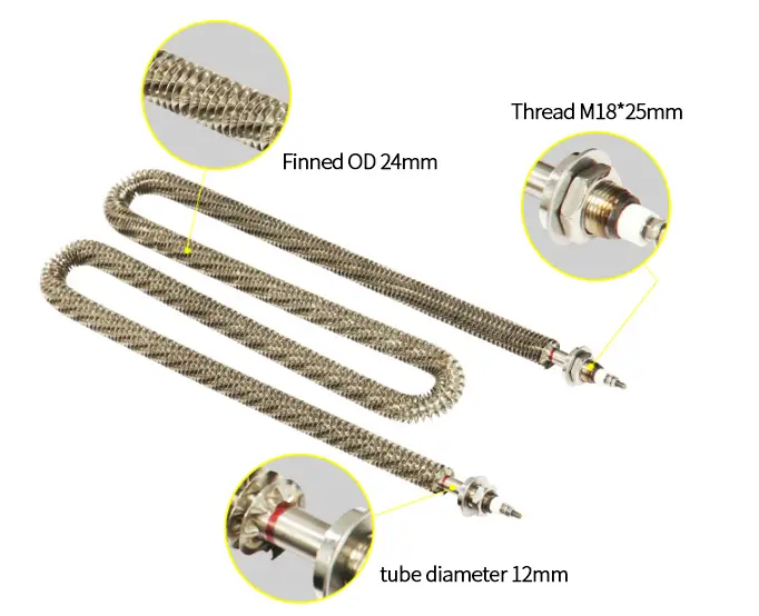 Fin Heater 750W — 380v u shaped 1kw 1.5kw 2kw stainless steel electric tubular air finned oven heating element 6