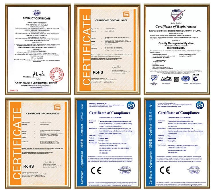 Product, RoHS, CE and ISO quality-management certificate documentation collage